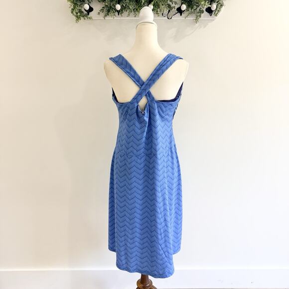 prAna Blue Phoebe Chevron Criss Cross Tank Knit Midi Sundress Shelf Bra Size XL - Picture 2 of 3